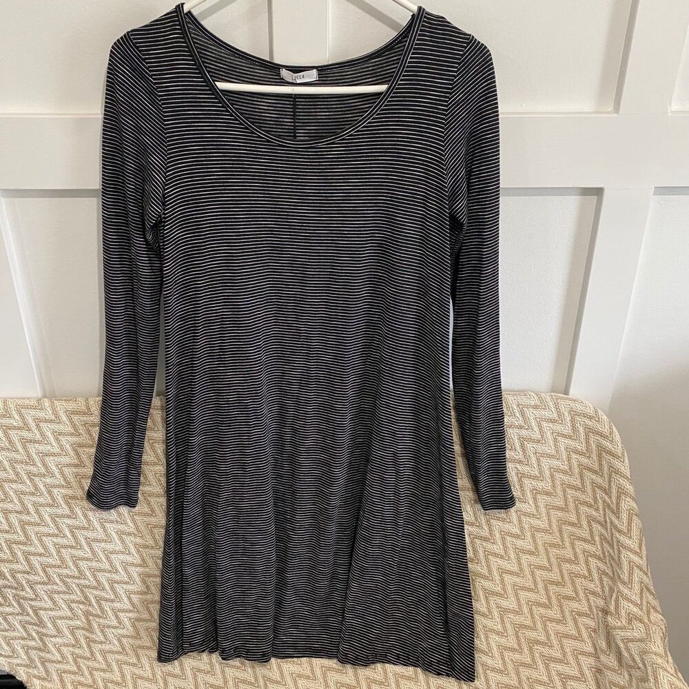 Lucca Couture Women's Striped Long Sleeve Shirt Dress Black Size Small NWT